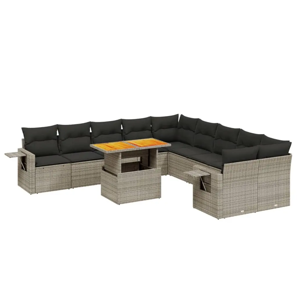 11 Piece Outdoor Furniture Set Modular Grey PE Rattan Patio Sofa with Cushions
