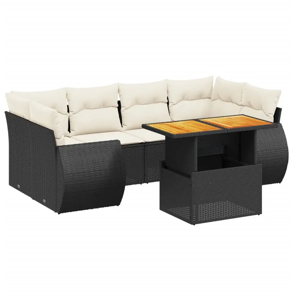 Garden Sofa Set 7 Piece Outdoor Furniture Black Poly Rattan Patio Lounge with