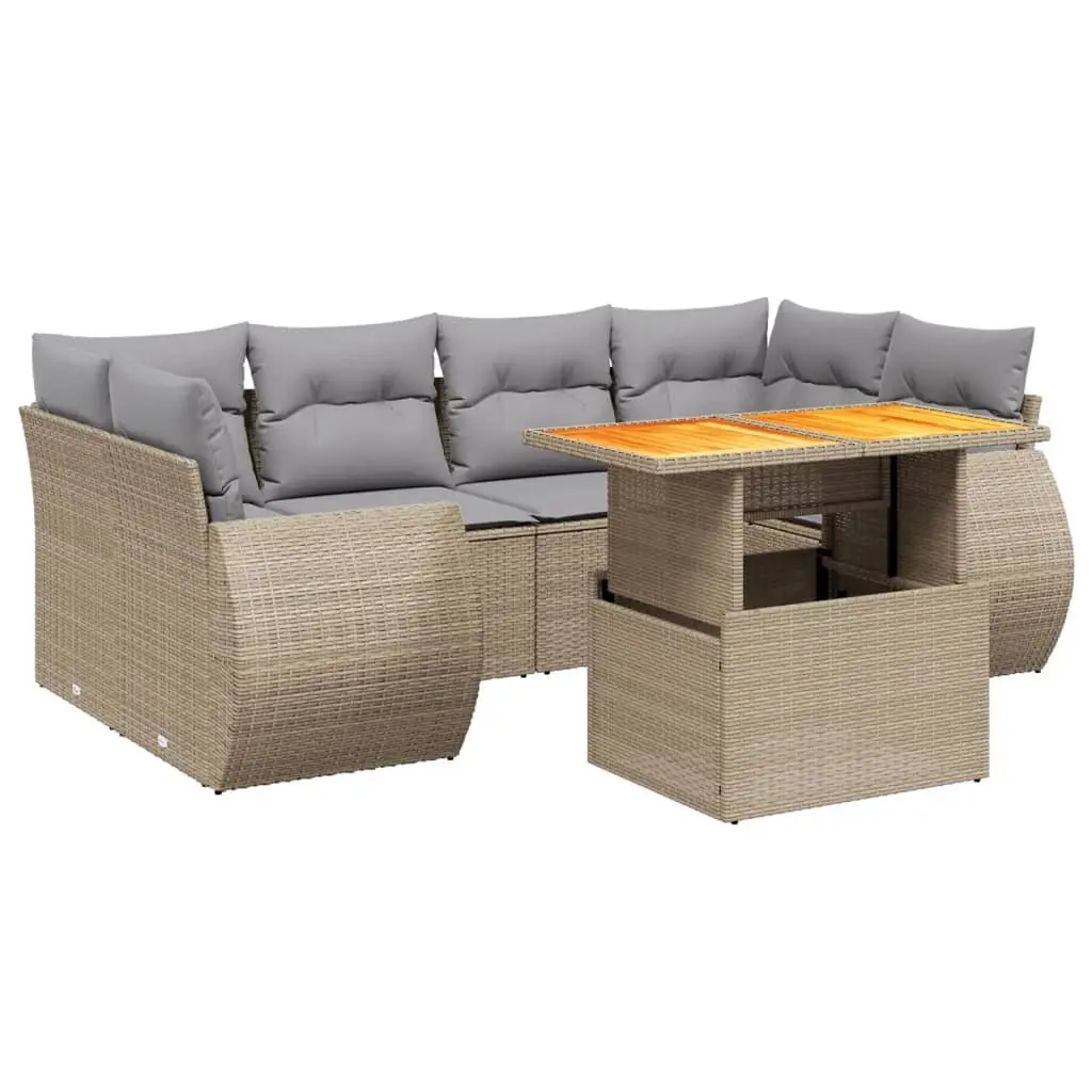 Outdoor Garden Sofa Set 7 Piece Patio Furniture with Cushions Beige Rattan