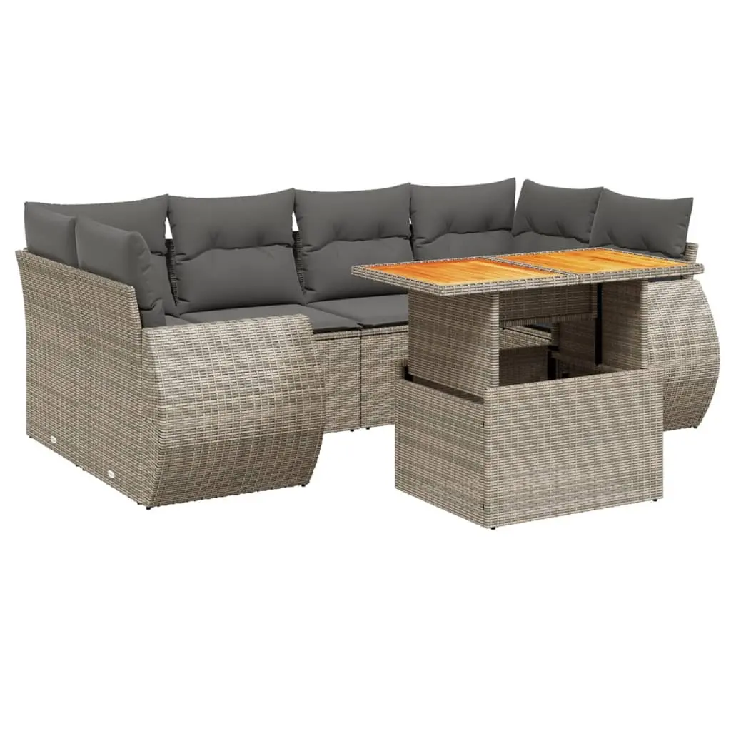 Modular Outdoor Furniture 7 Piece Grey PE Rattan Sofa Set with Cushions for Patio Lounge