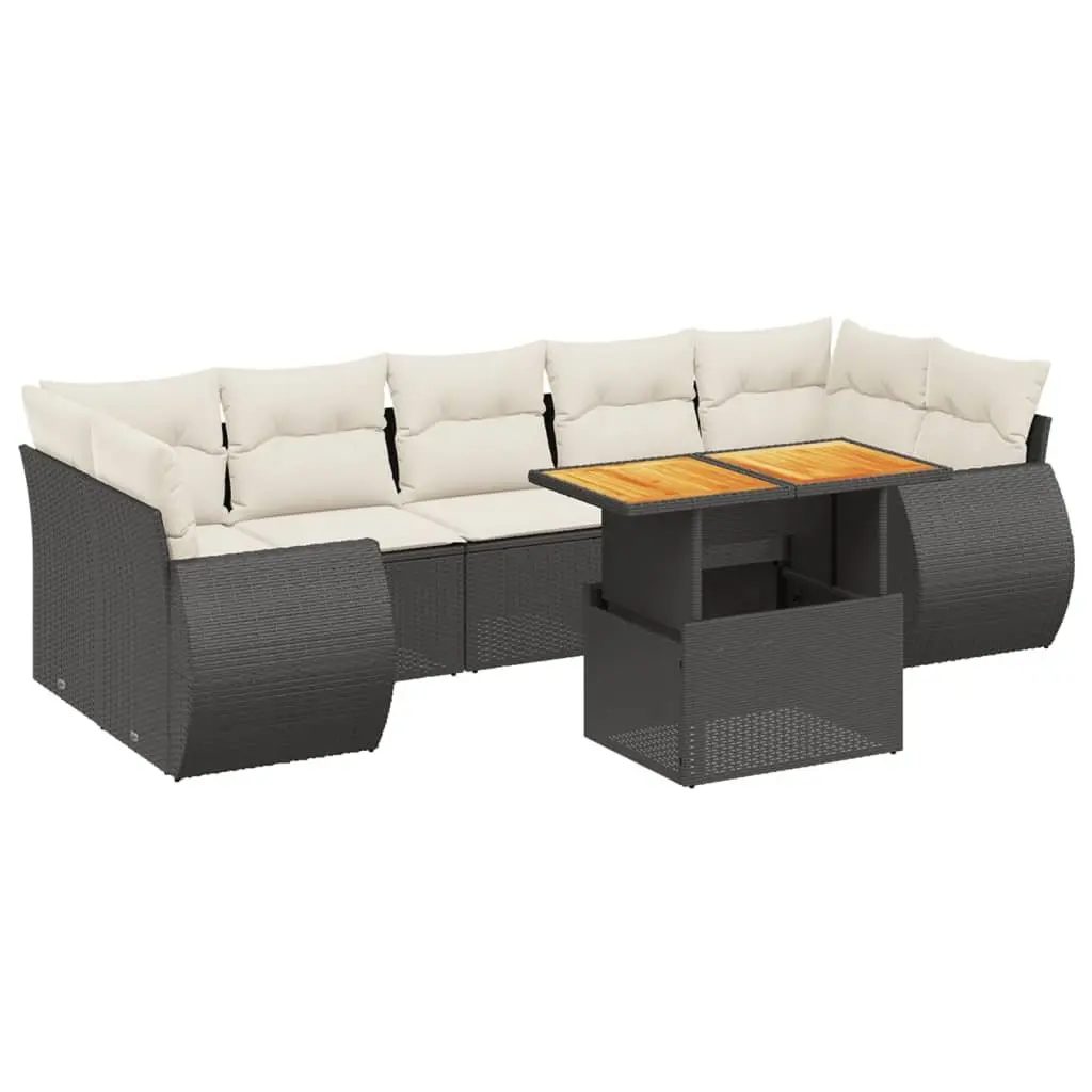 8 Piece Outdoor Garden Sofa Set with Cushions Black Poly Rattan Patio Furniture