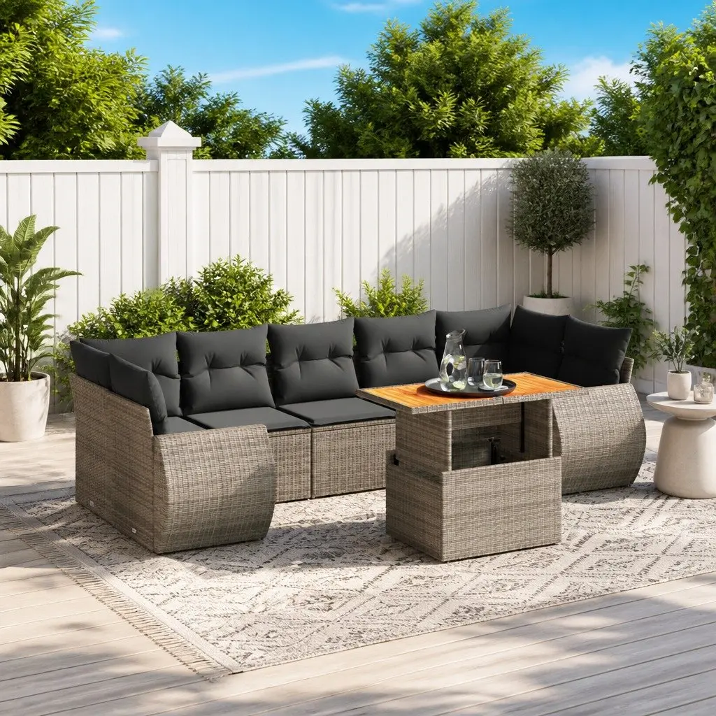 8 Piece Modular Outdoor Sofa Set Grey PE Rattan with Cushions