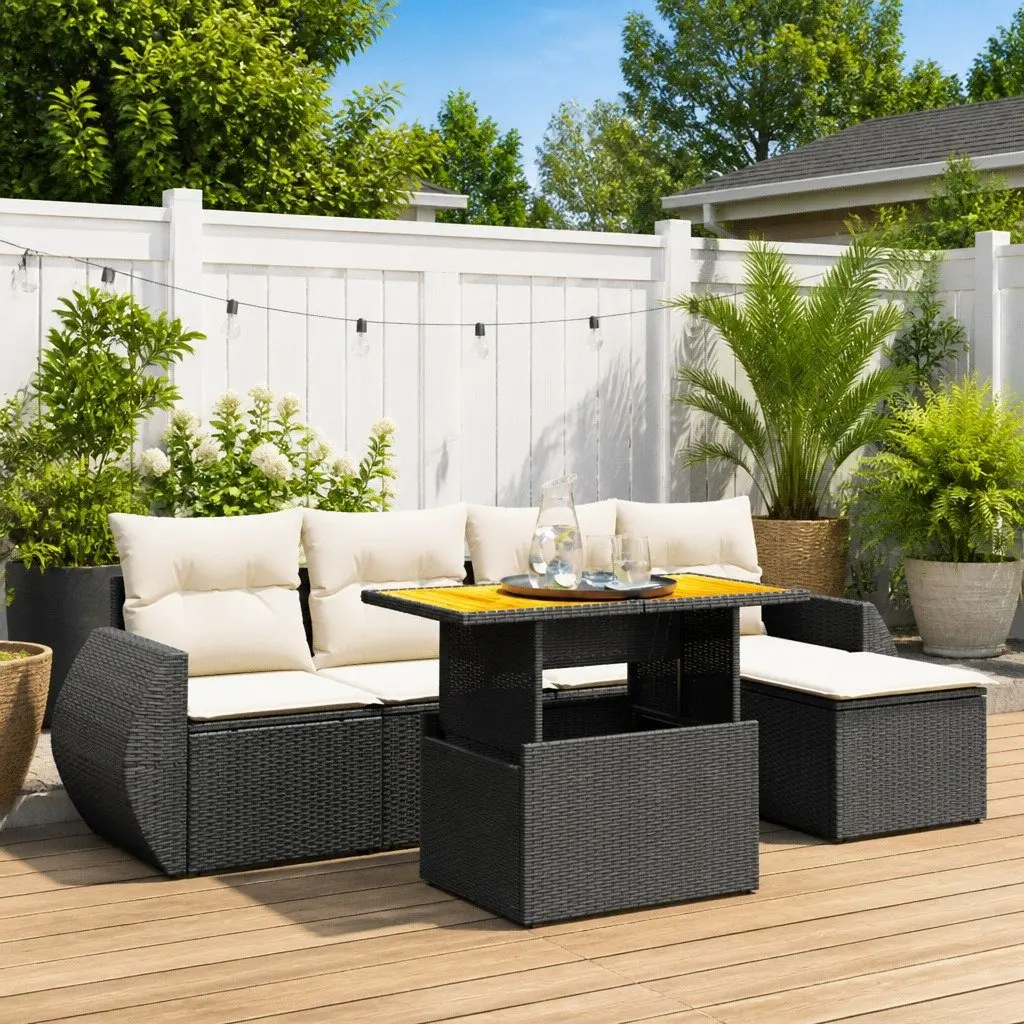 Garden Sofa Set Modular PE Rattan 6 Piece Outdoor Furniture Black