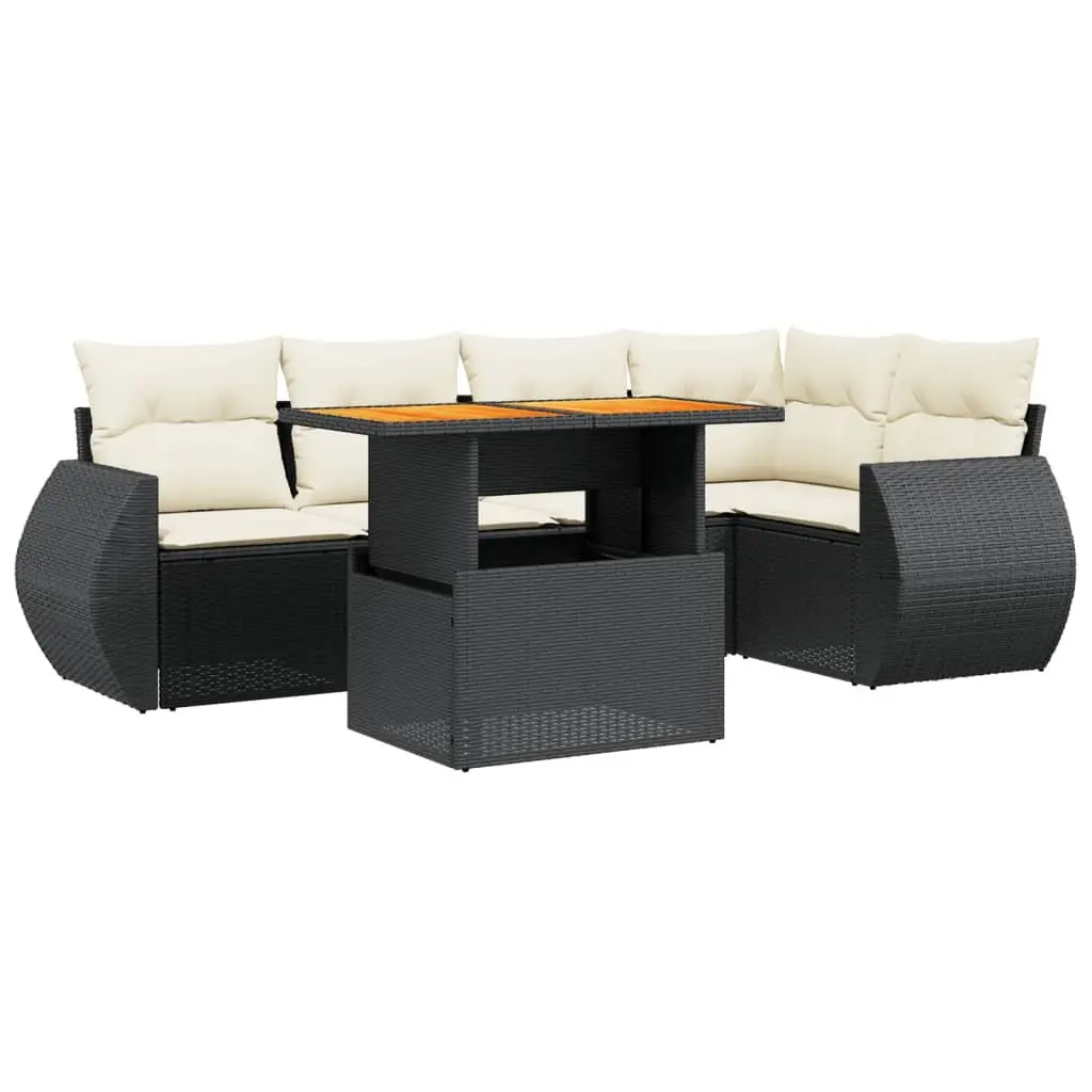 Garden Sofa Set PE Rattan 6 Piece Modular Outdoor Furniture Black