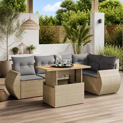 6 Piece Garden Sofa Set Beige Poly Rattan Outdoor Furniture with Cushions