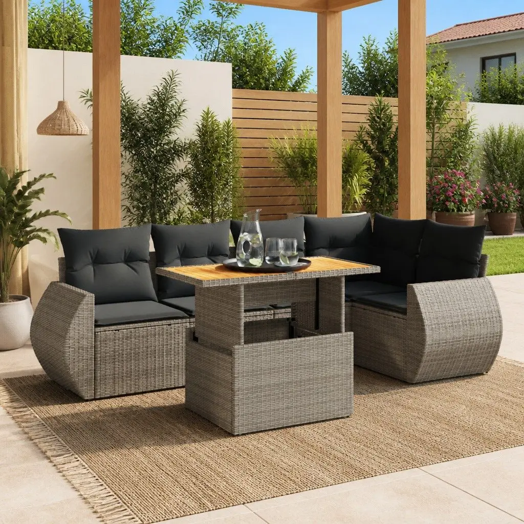 Garden Sofa Set Modular PE Rattan 6 Piece Outdoor Furniture Grey with Cushions