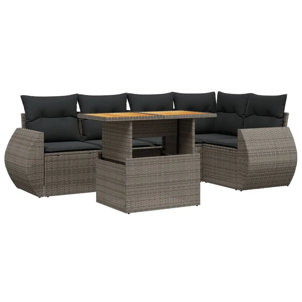 Garden Sofa Set Modular PE Rattan 6 Piece Outdoor Furniture Grey with Cushions