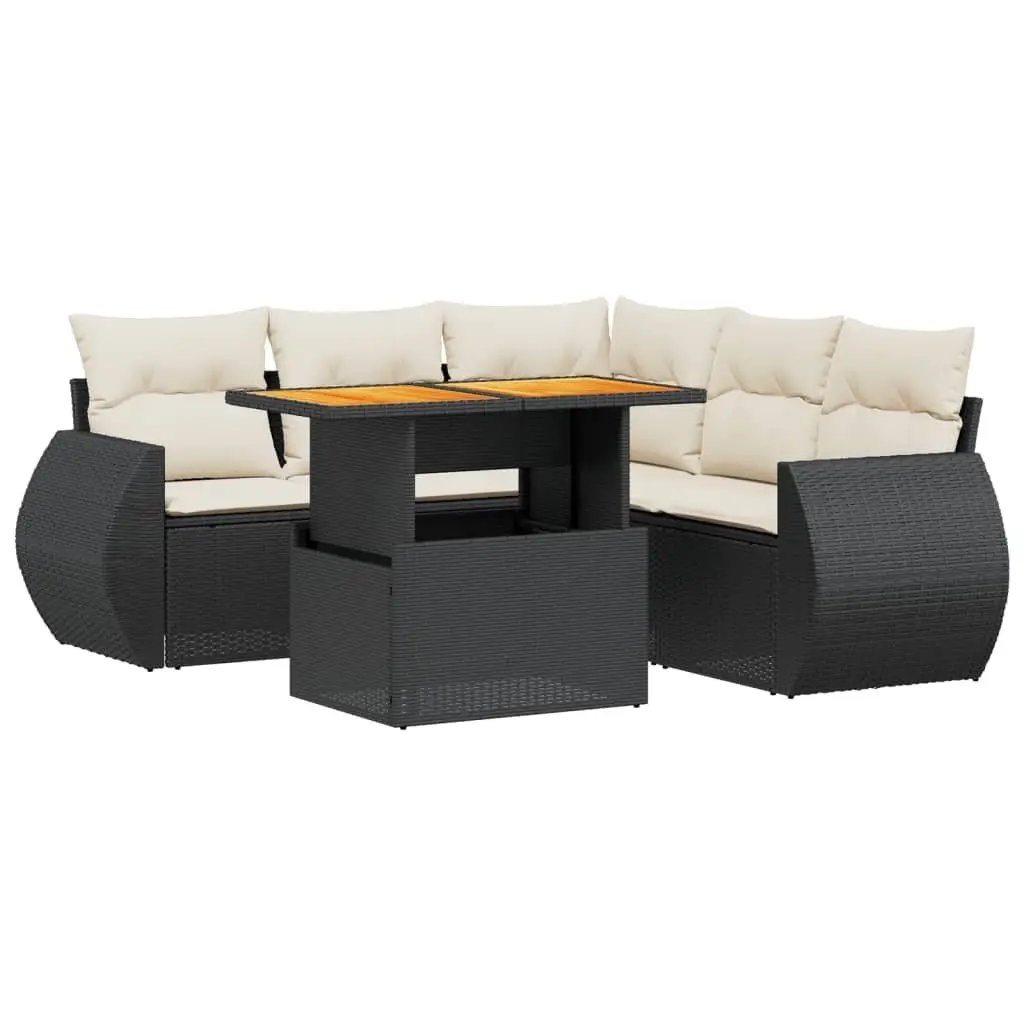 Outdoor Patio Furniture Modular Black PE Rattan Sofa Set 6 Piece with Adjustable Tabletop and Cushions