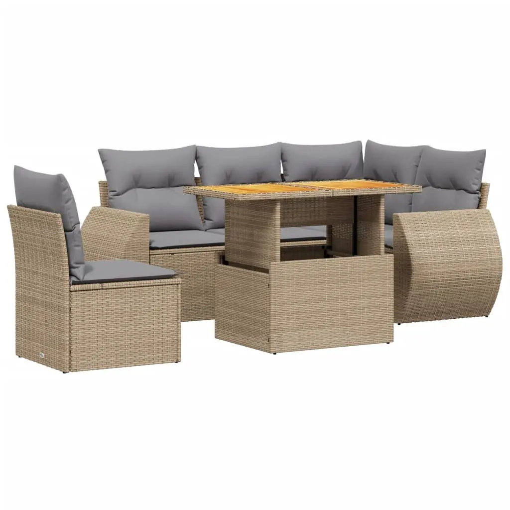 6 Piece Garden Sofa Set Poly Rattan Beige Modular Outdoor Furniture with Cushions