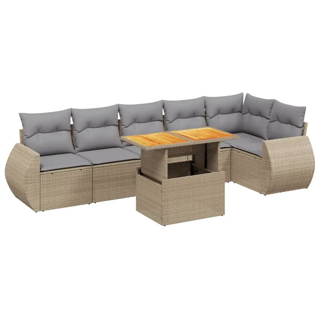 Garden Sofa Set 7 Piece Outdoor Furniture Poly Rattan Beige Patio Lounge with