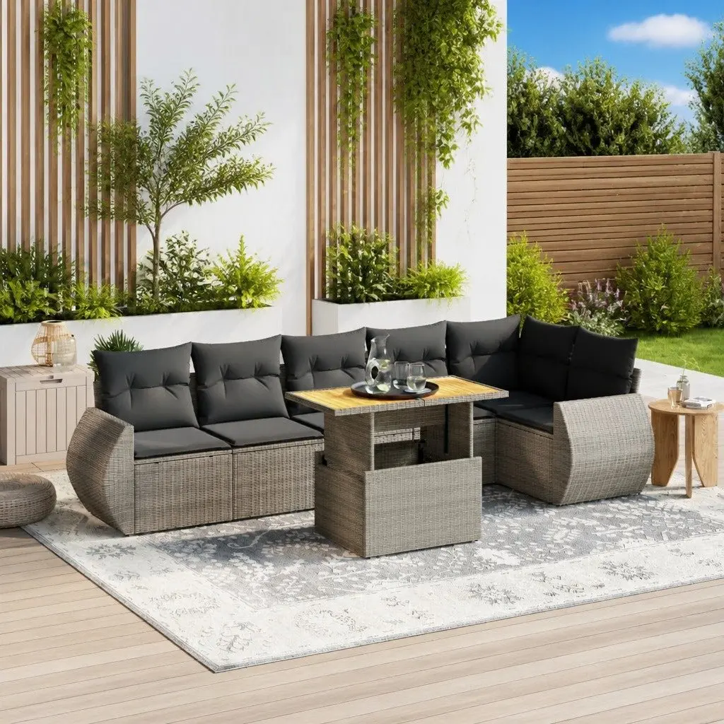 7 Piece Garden Sofa Set PE Rattan Grey Outdoor Furniture Modular Patio Seating