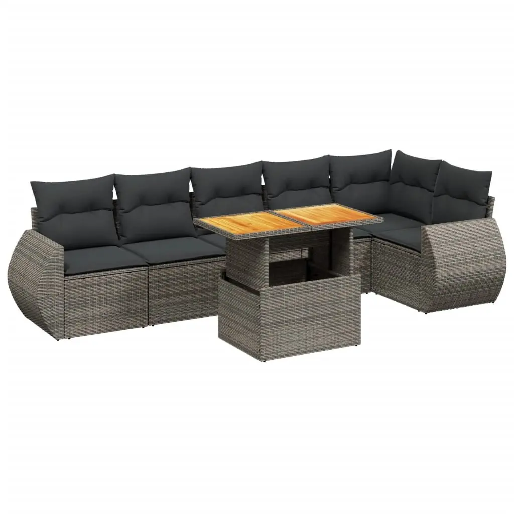 7 Piece Garden Sofa Set PE Rattan Grey Outdoor Furniture Modular Patio Seating