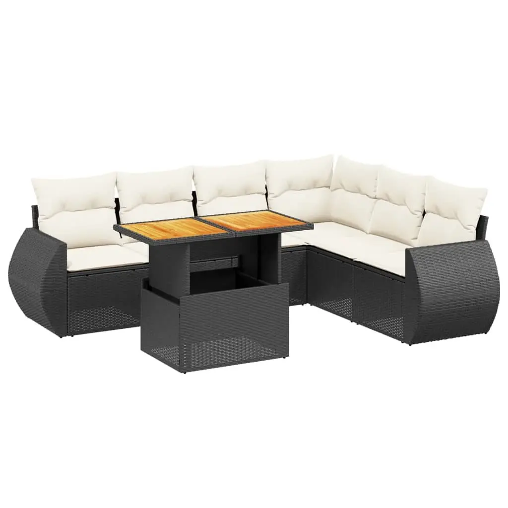 7 Piece Modular Outdoor Sofa Set Black PE Rattan with Cushions for Patio