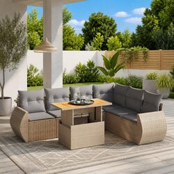 7 Piece Garden Sofa Set with Cushions Beige Outdoor Furniture Patio Sectional