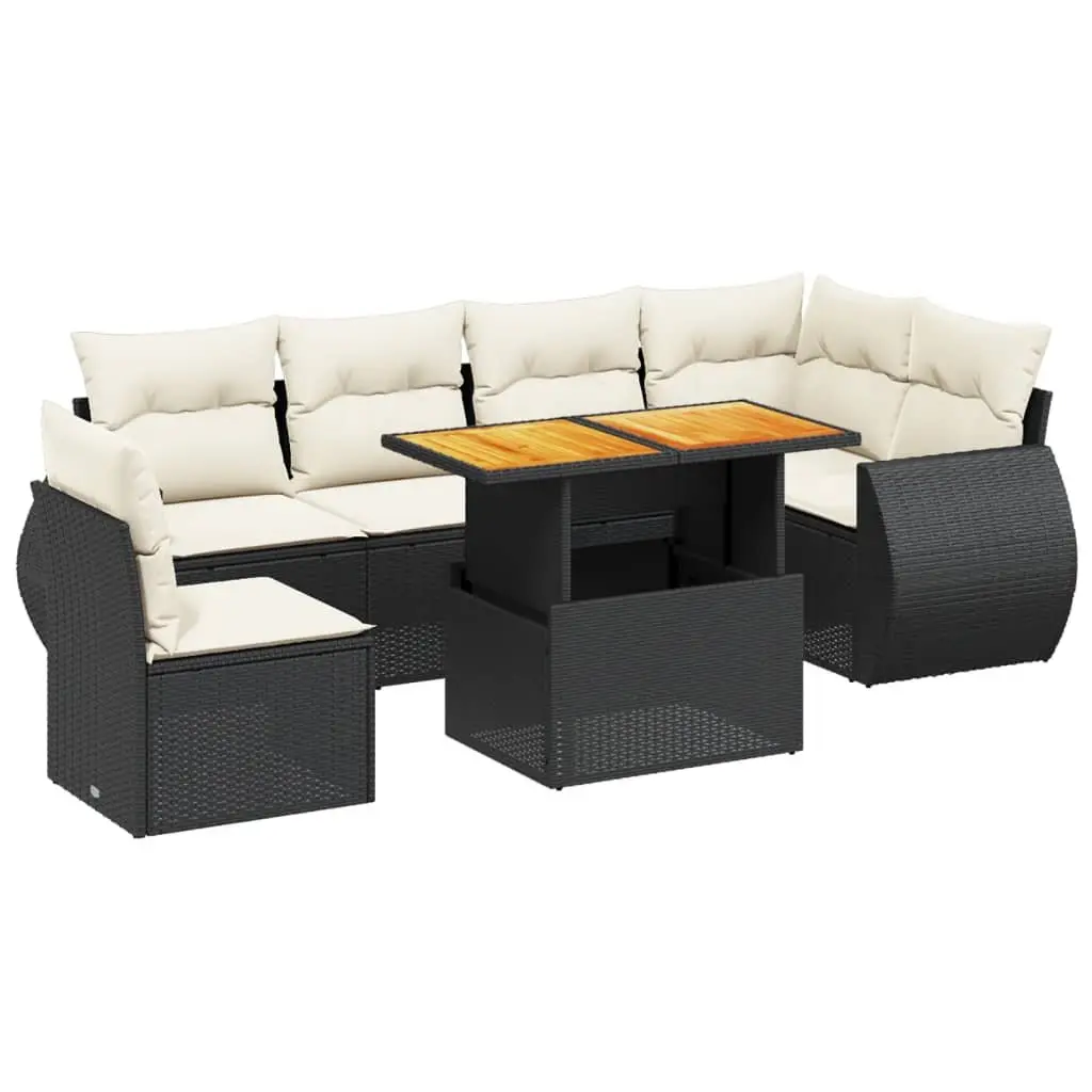 ModularOutdoorPatioSofaSet7PieceBlackPErattanwithCushions