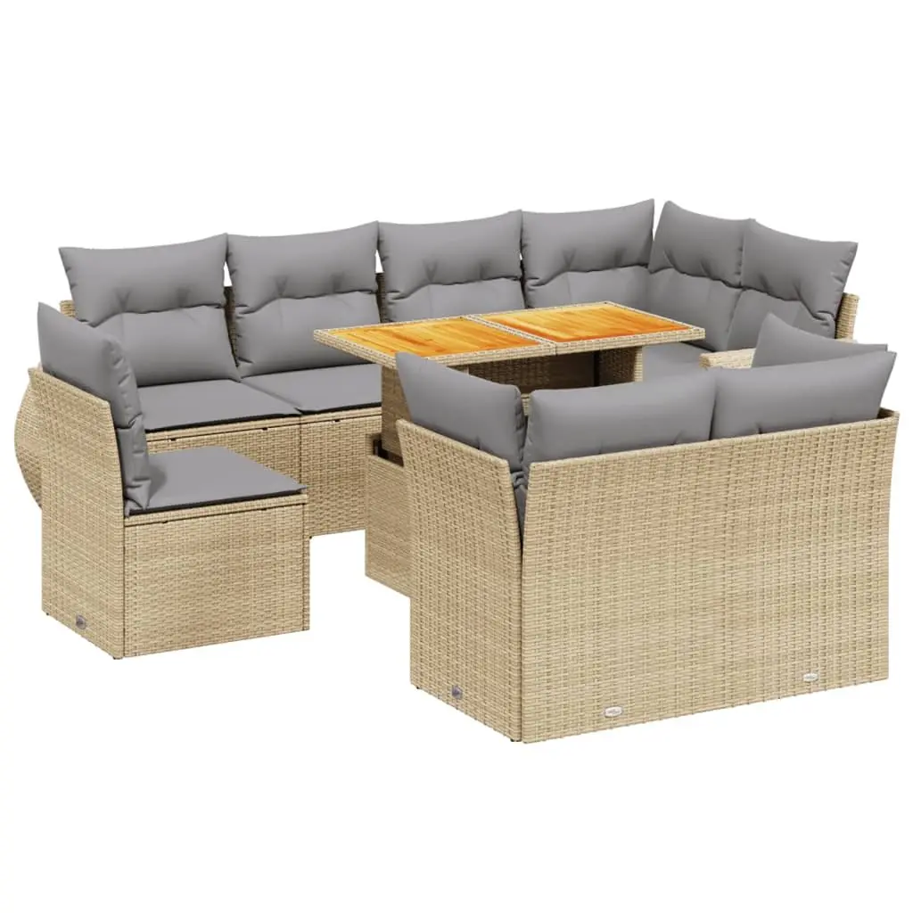 Garden Sofa Set 9 Piece Outdoor Furniture Patio Lounge with Cushions Beige