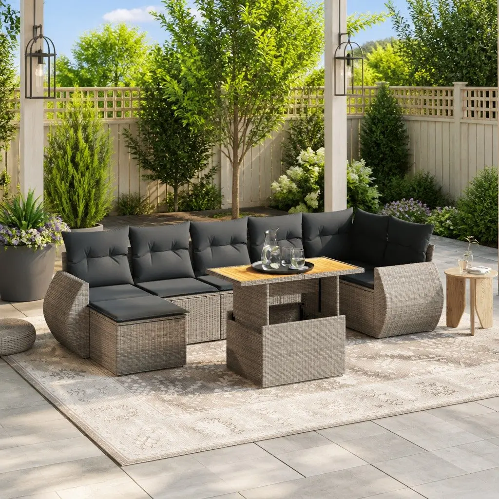 Garden Sofa Set Modular PE Rattan 8 Piece Outdoor Furniture Grey