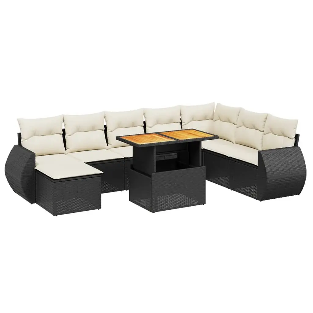 Garden Sofa Set PE Rattan 9 Piece Modular Outdoor Furniture Black Patio Lounge