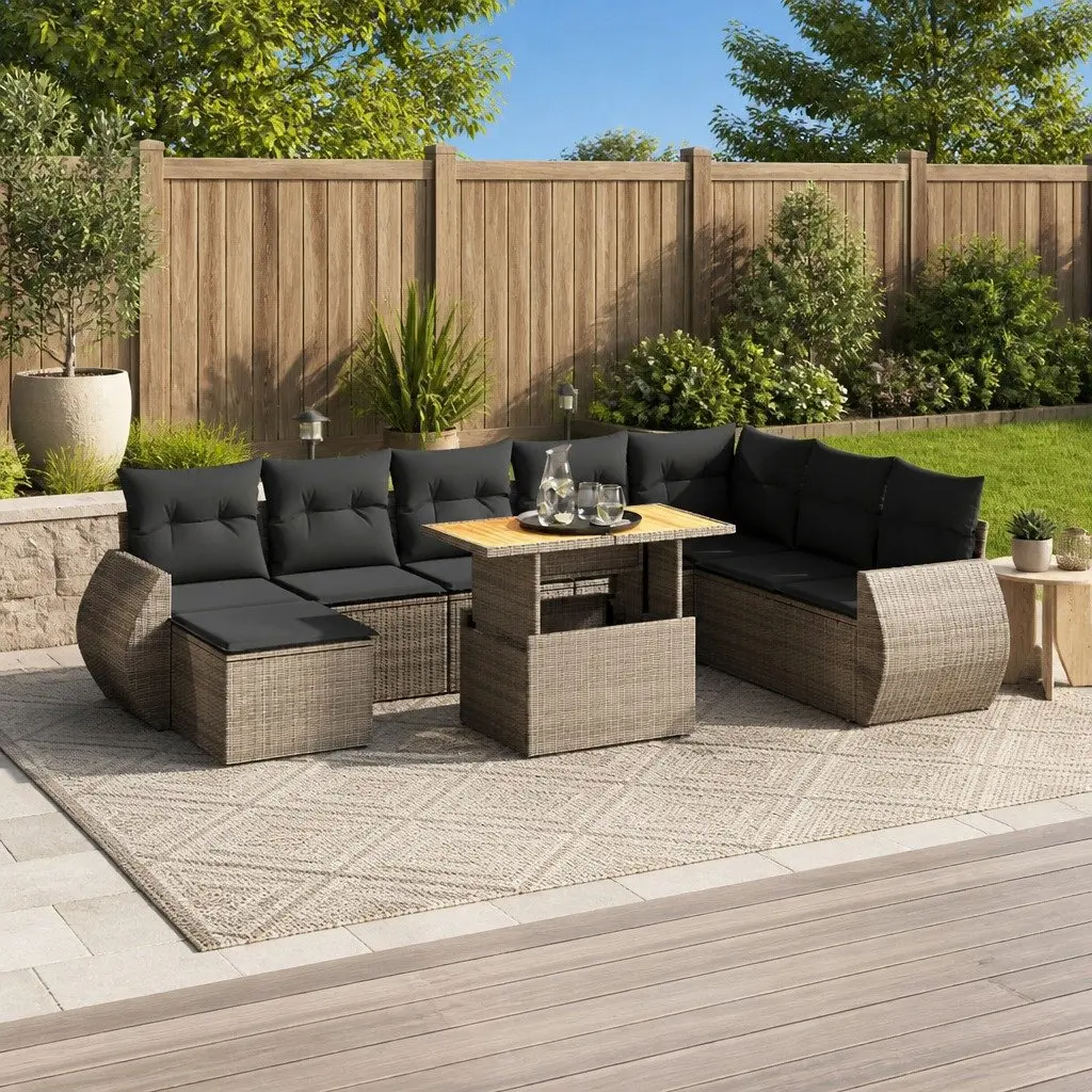 Garden Sofa Set PE Rattan 9 Piece Modular Outdoor Patio Furniture Grey