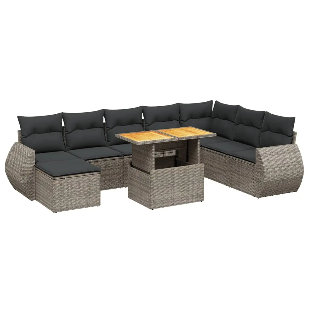 Garden Sofa Set PE Rattan 9 Piece Modular Outdoor Patio Furniture Grey