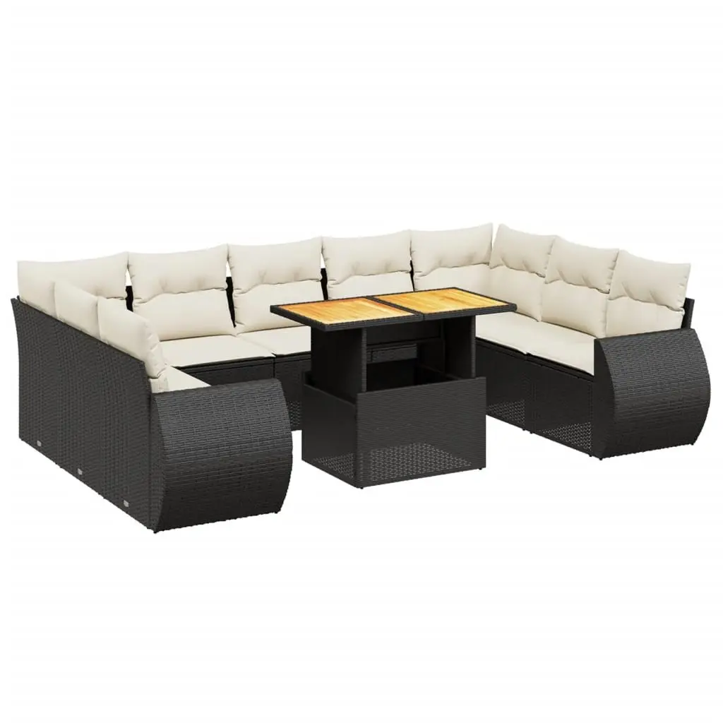 10 Piece Garden Sofa Set Black Poly Rattan Outdoor Patio Furniture with Cushions