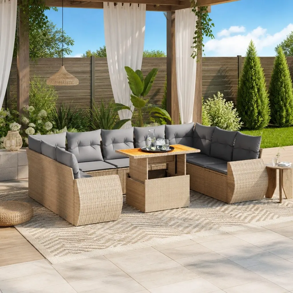 Garden Sofa Set 10 Piece Outdoor Furniture Beige Poly Rattan Modular Patio