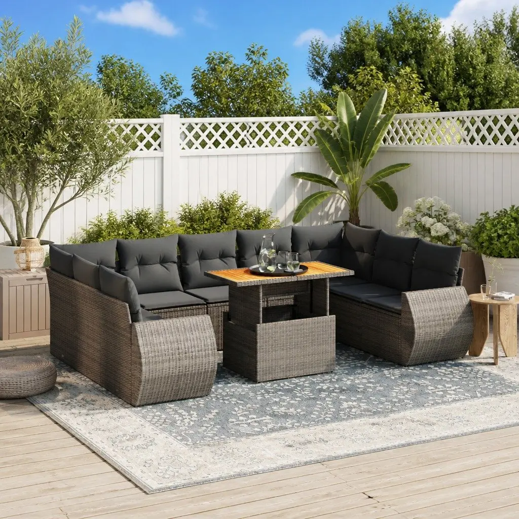 Garden Sofa Set PE Rattan 10 Piece Outdoor Furniture Modular Grey