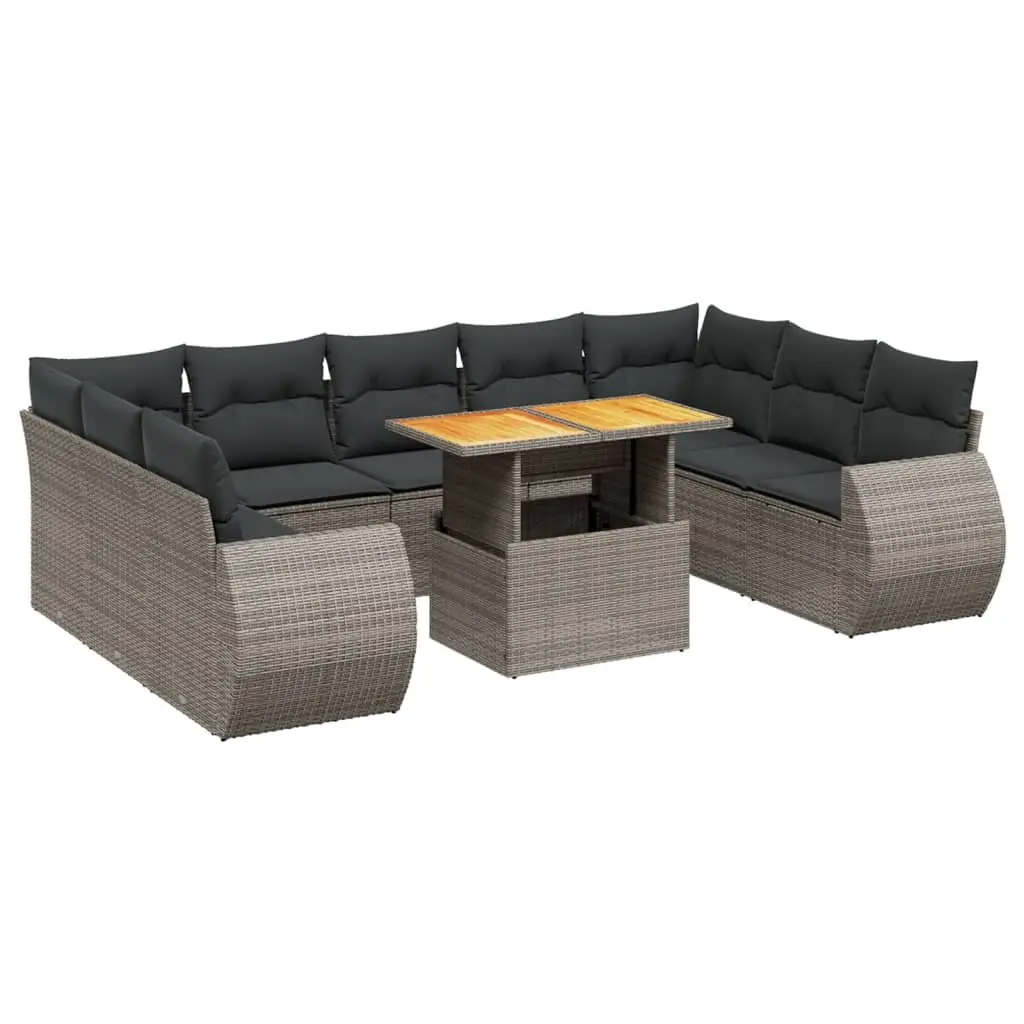 Garden Sofa Set PE Rattan 10 Piece Outdoor Furniture Modular Grey