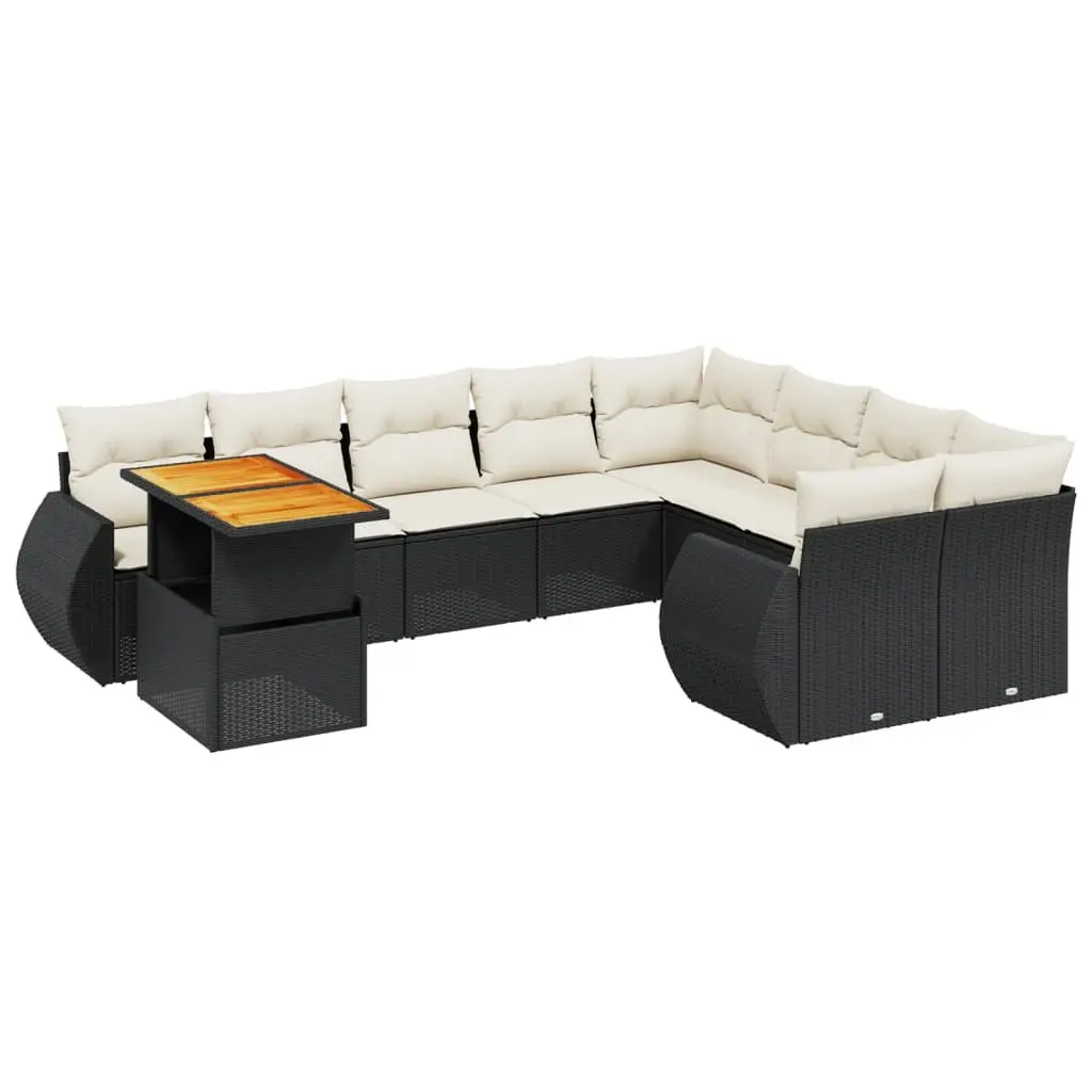 Garden Sofa Set 10 Piece Outdoor Furniture Patio Lounge Black Poly Rattan