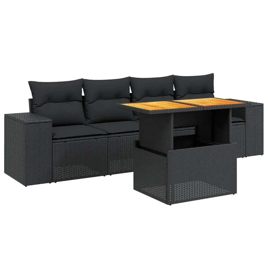 Garden Sofa Set PE Poly Rattan 5 Piece Outdoor Furniture Black Patio Seating