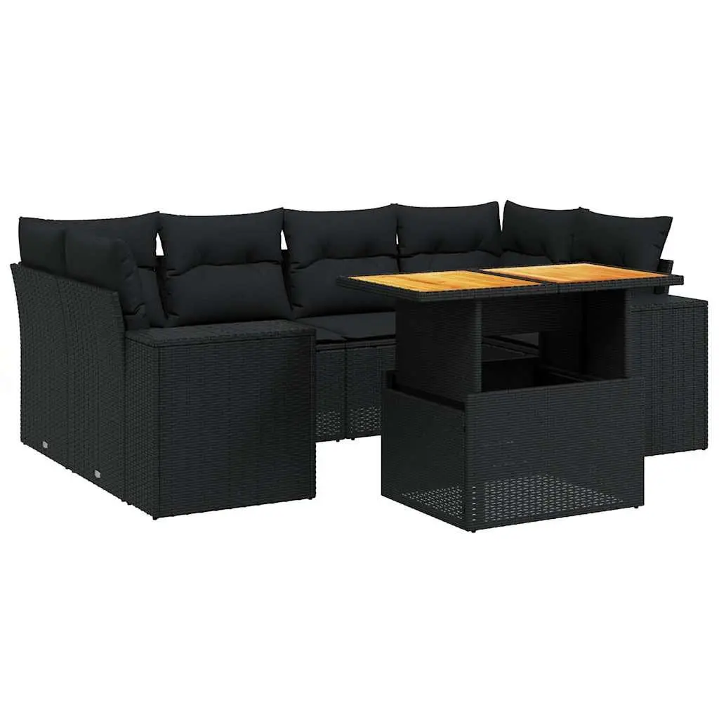 Garden Sofa Set PE Rattan 7 Piece Modular Outdoor Furniture with Cushions Black