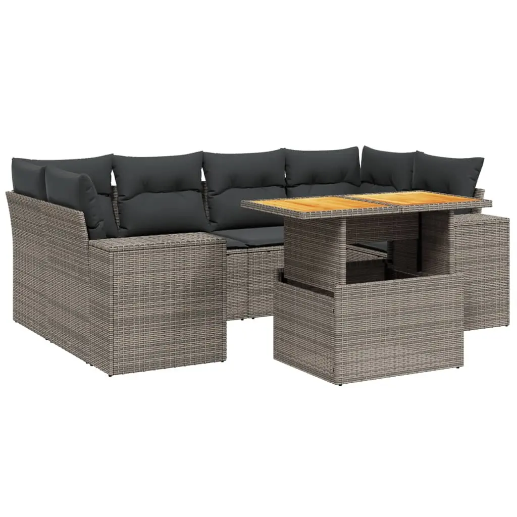 7 Piece Garden Sofa Set Grey PE Rattan Modular Outdoor Furniture with Cushions