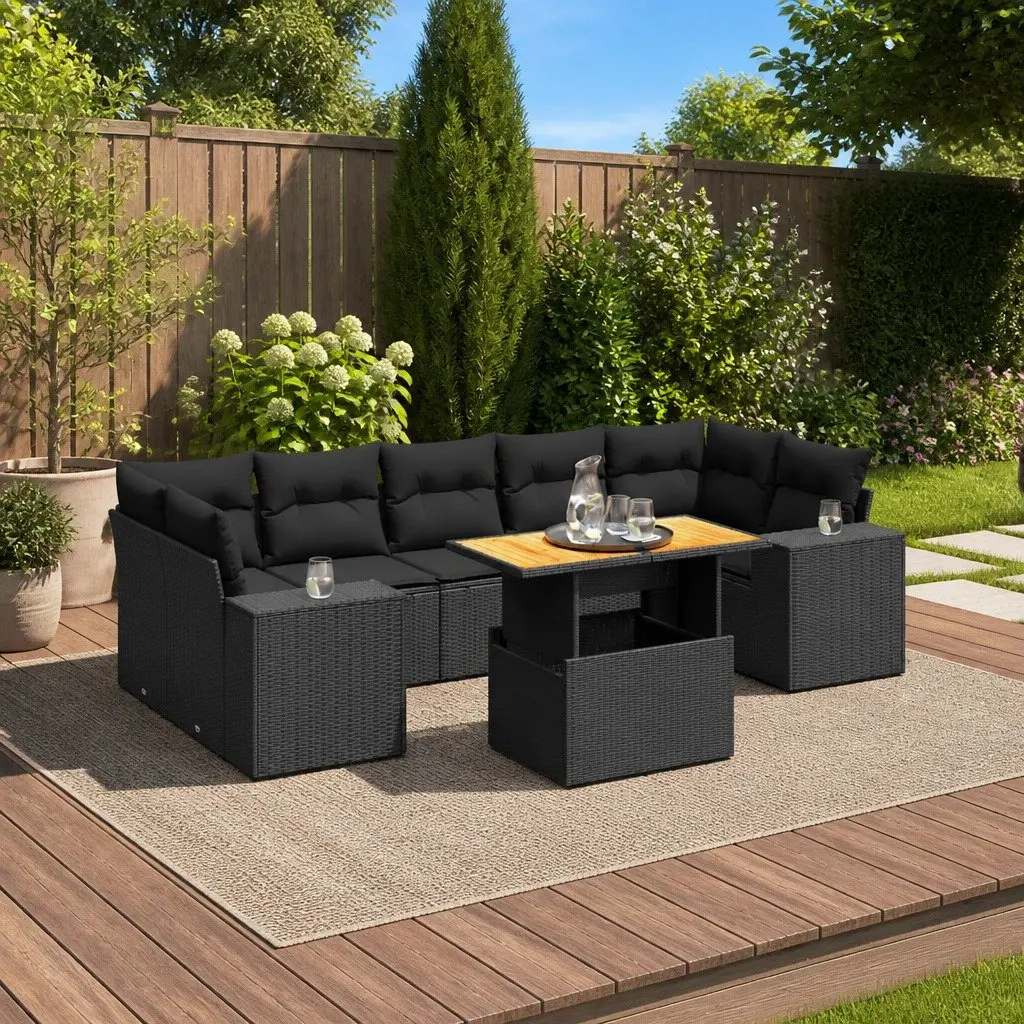 Outdoor Garden Sofa Set PE Rattan Modular 8 Piece Black
