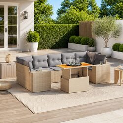 Versatile 8-Piece Sofa Set in Beige Rattan for Outdoors