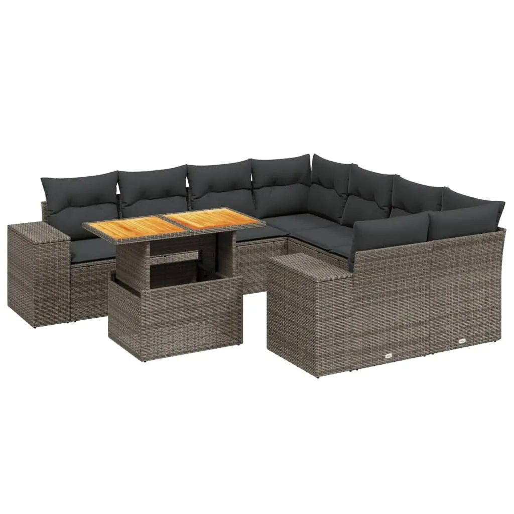 Garden Sofa Set 9 Piece Outdoor Furniture Grey Poly Rattan Patio with Cushions