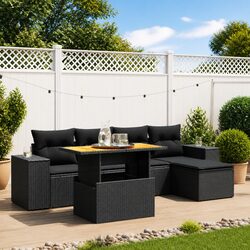 Practical 6-Piece Modular Black Garden Sofa Set