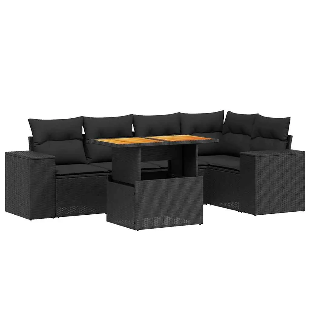 Garden Sofa Set PE Rattan 6 Piece Outdoor Furniture Black Patio Lounge