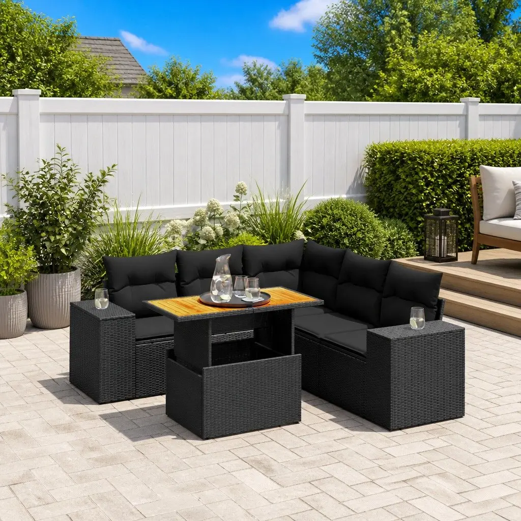 Garden Sofa Set Modular PE Rattan 6 Piece Outdoor Furniture with Cushions Black