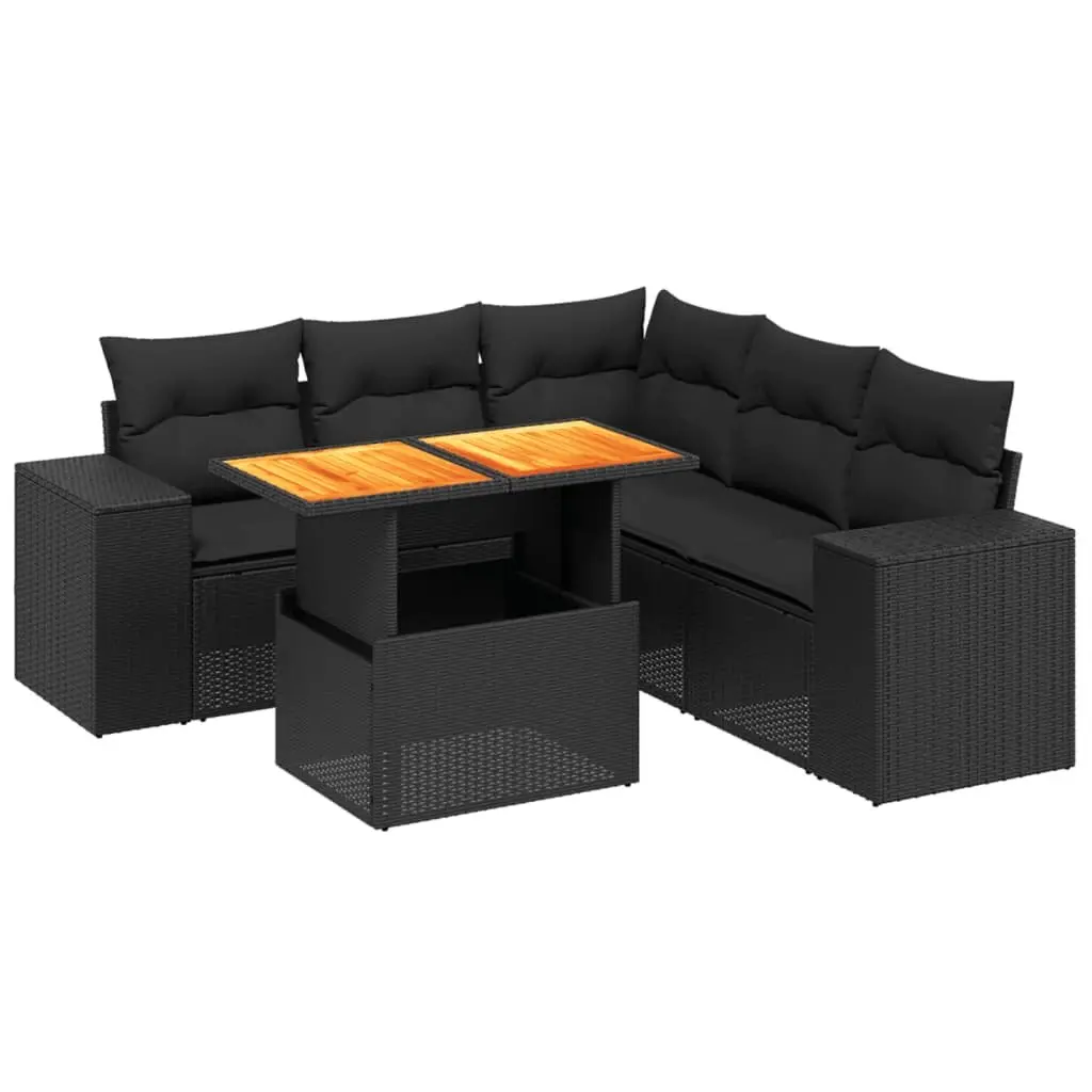 Garden Sofa Set Modular PE Rattan 6 Piece Outdoor Furniture with Cushions Black