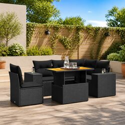 6 Piece Garden Sofa Set Outdoor Furniture Patio Seating Black Poly Rattan