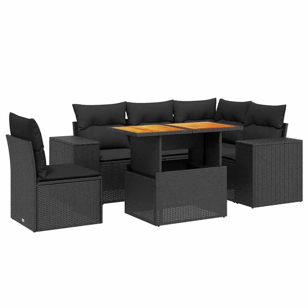 6 Piece Garden Sofa Set PE Rattan Outdoor Furniture Black Patio Seating