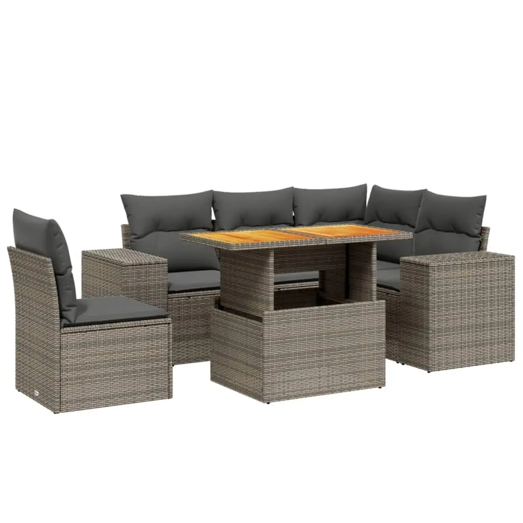 Modular Outdoor Furniture Set Grey PE Rattan 6 Piece Sofa with Cushions and Adjustable Table