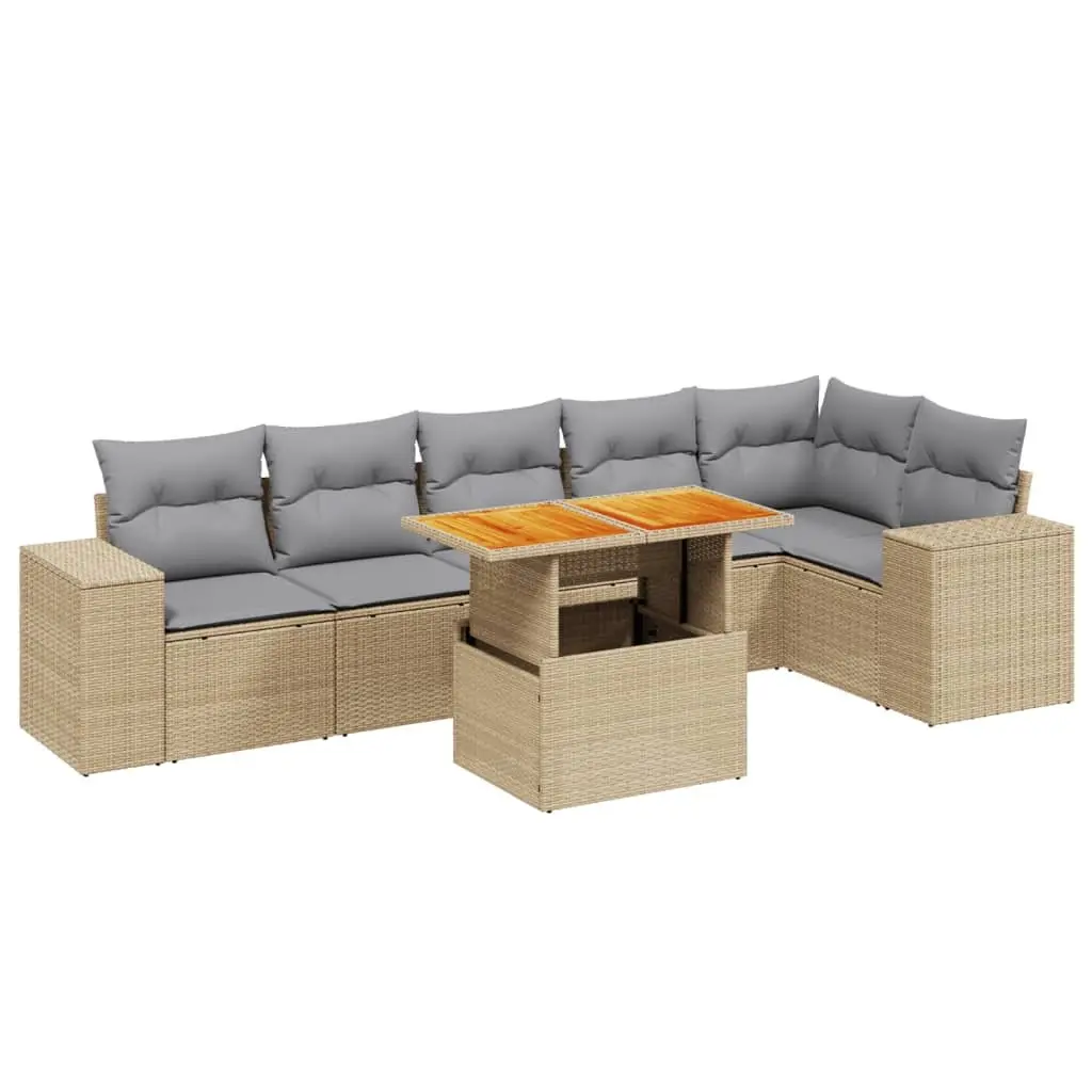 Garden Sofa Set PE Rattan 7 Piece Outdoor Furniture Sectional Beige with Cushions