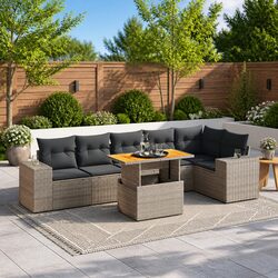 7 Piece Garden Sofa Set Outdoor Furniture Grey Poly Rattan with Cushions Patio