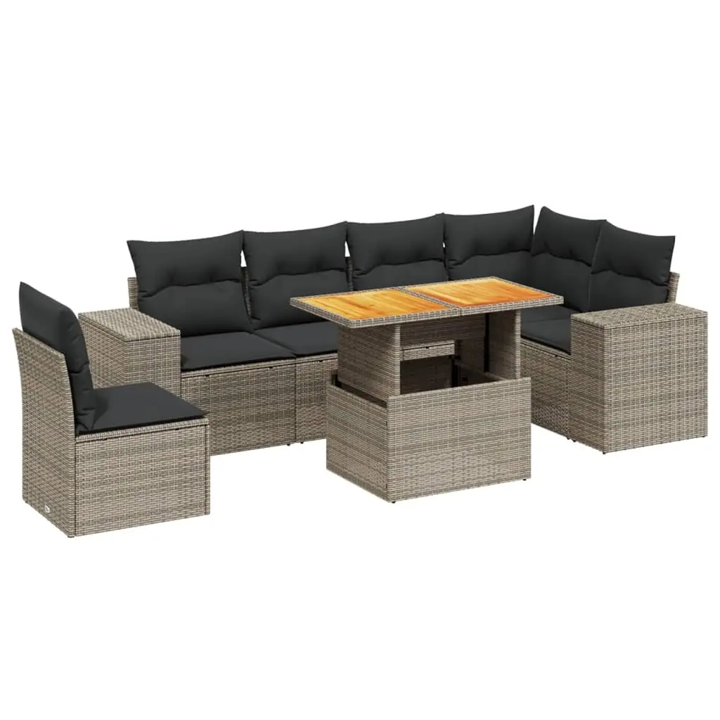 7 Piece Modular Outdoor Sofa Set Grey PE Rattan Furniture with Adjustable Table and Cushions