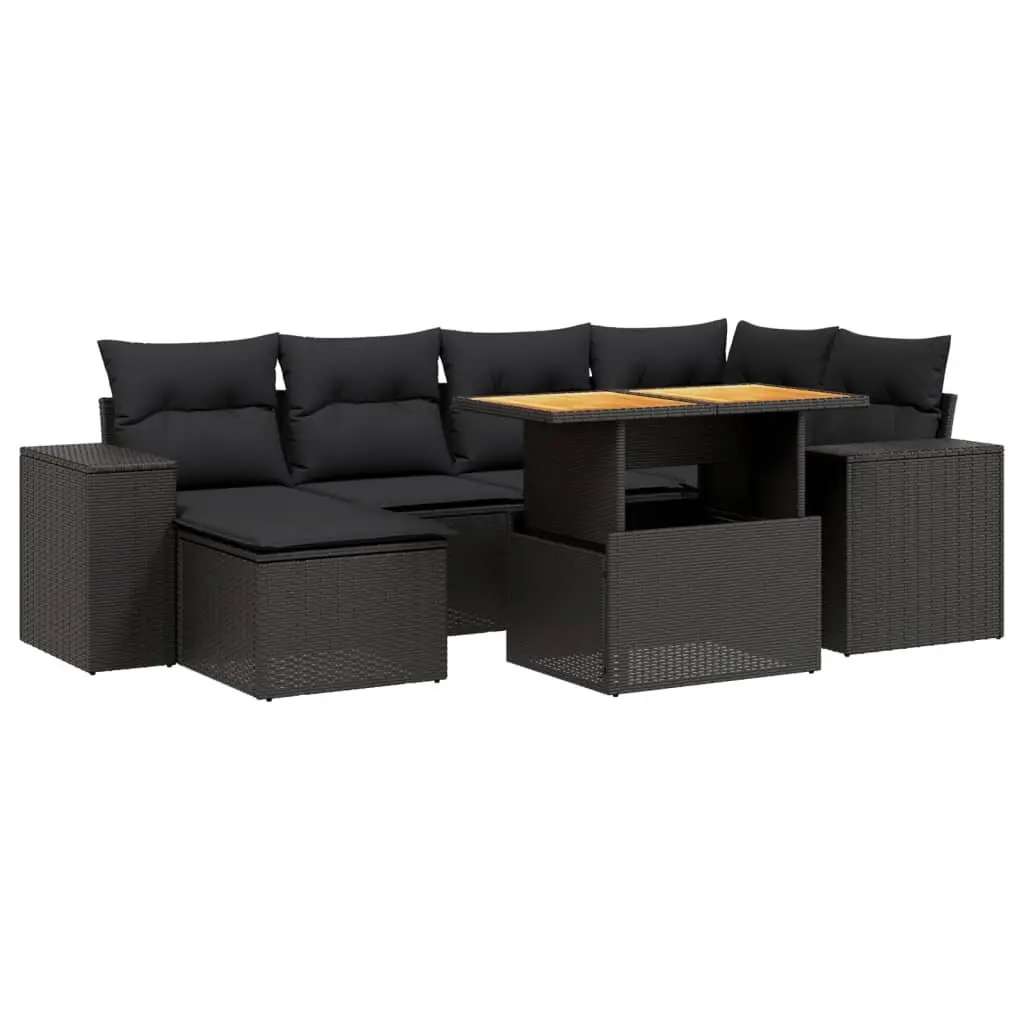 7 Piece Modular Outdoor Sofa Set Black Poly Rattan with Cushions for Patio
