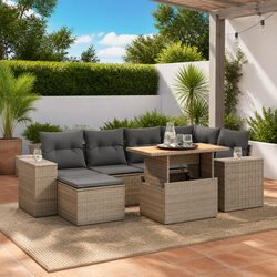 7 Piece Garden Sofa Set with Cushions Grey Poly Rattan Outdoor Furniture Patio