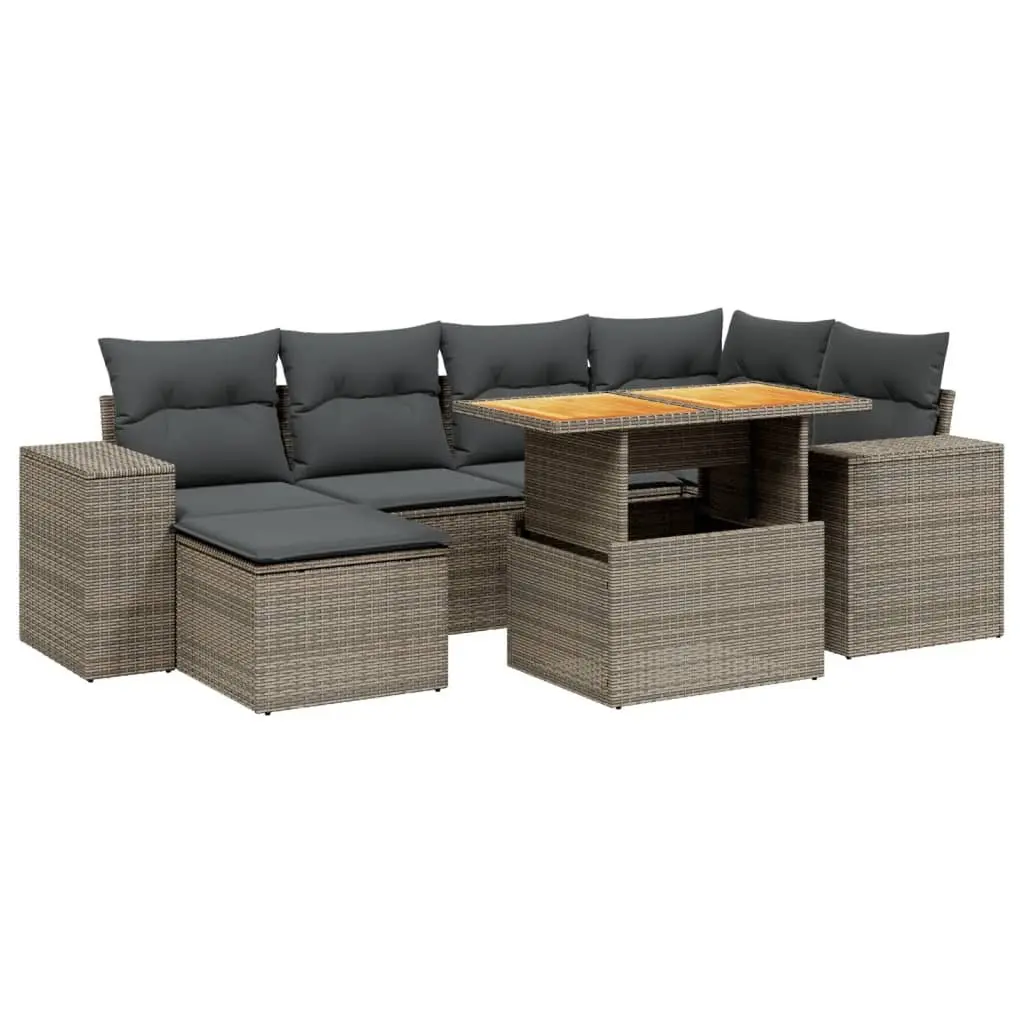 7 Piece Garden Sofa Set Poly Rattan Grey Outdoor Furniture
