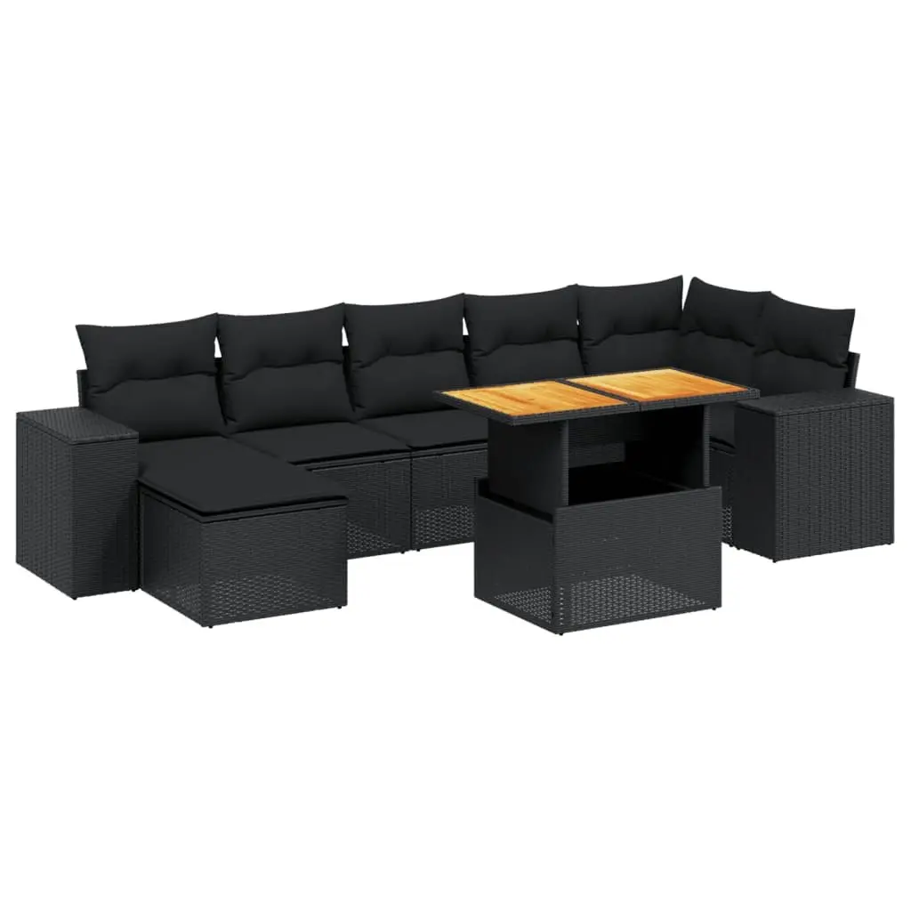 Garden Sofa Set 8 Piece Outdoor Furniture with Cushions Black Poly Rattan