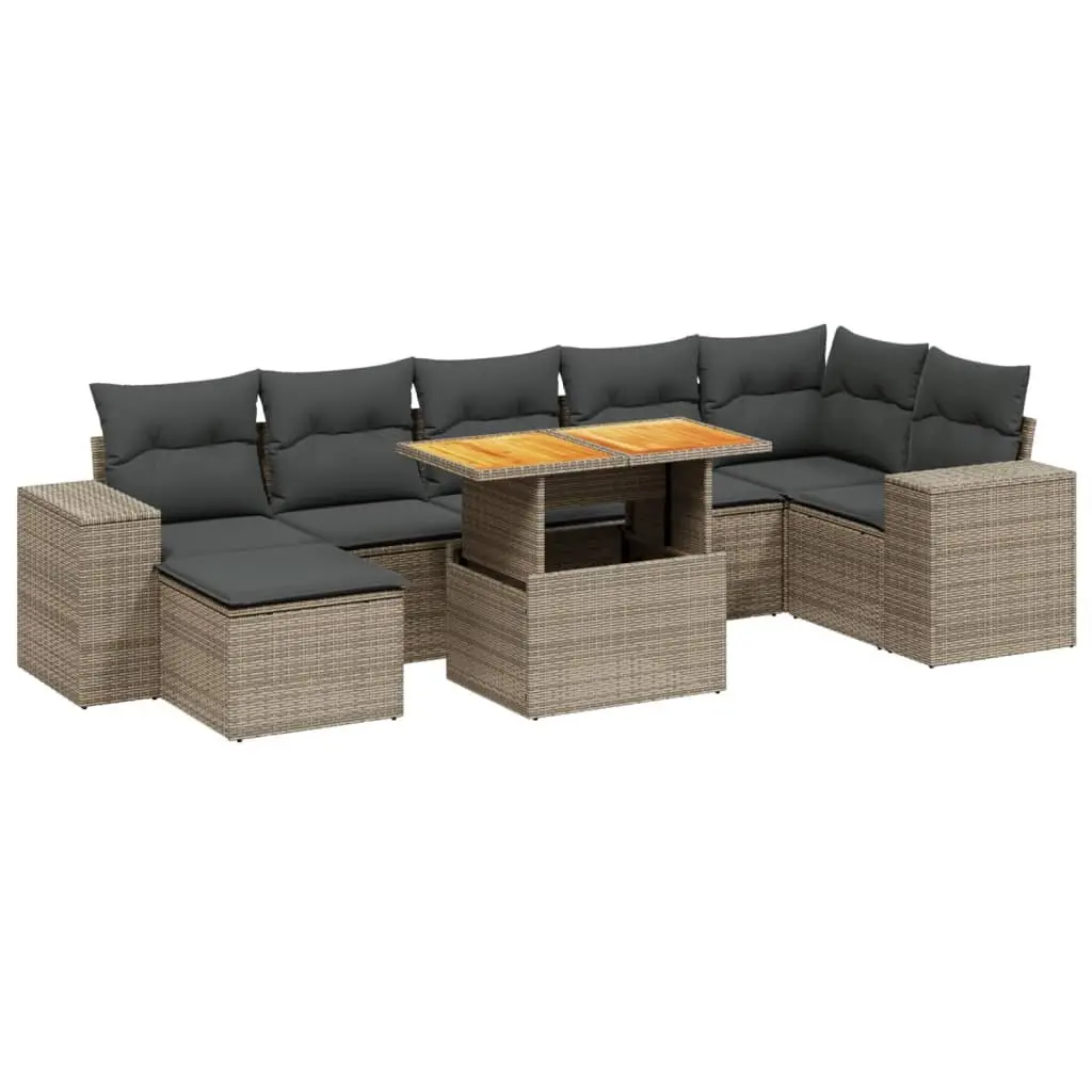 Garden Sofa Set PE Poly Rattan 8 Piece Outdoor Furniture Patio Lounge Grey with Cushions